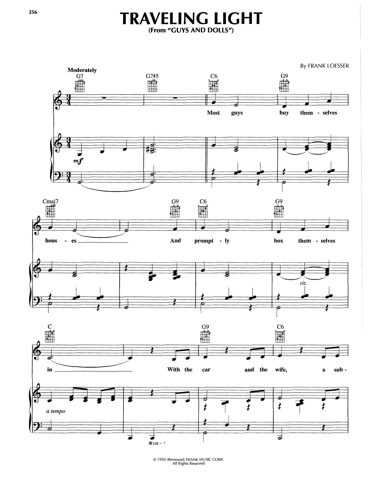 Frank Loesser Traveling Light sheet music notes and chords. Download Printable PDF.