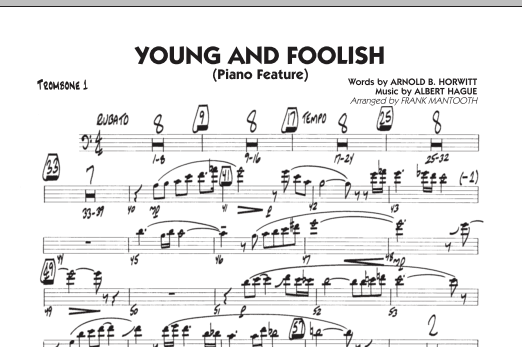 Preview Frank Mantooth Young And Foolish - Trombone 1 Jazz sheet music, notes and chords for Jazz Ensemble, SKU: 286281 sheet music, piano notes, chords, guitar tabs, score, transpose, transcribe, how to play, guide, download, learn, tutorial, progression, song, artist, awards, billboard, mtv, vh1, tour, single, album, release