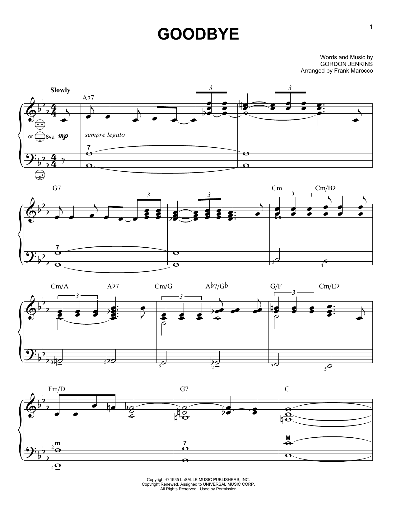 Frank Marocco Goodbye sheet music notes and chords. Download Printable PDF.