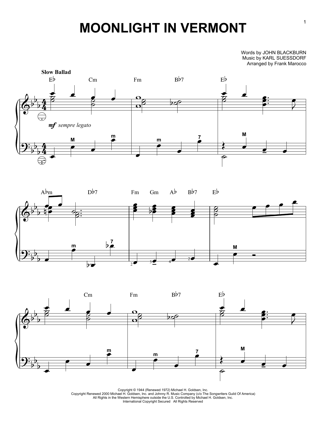 Frank Marocco Moonlight In Vermont sheet music notes and chords. Download Printable PDF.