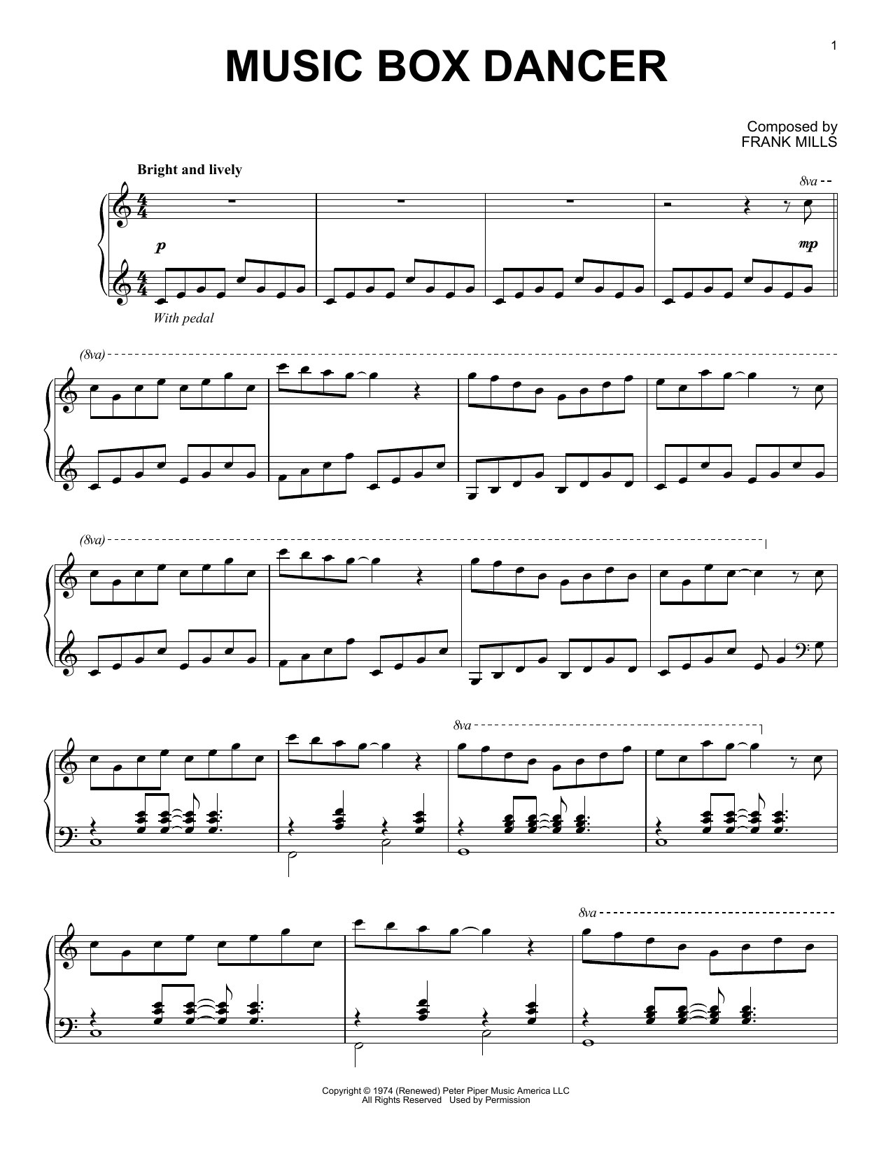 Frank Mills Music Box Dancer sheet music notes and chords. Download Printable PDF.