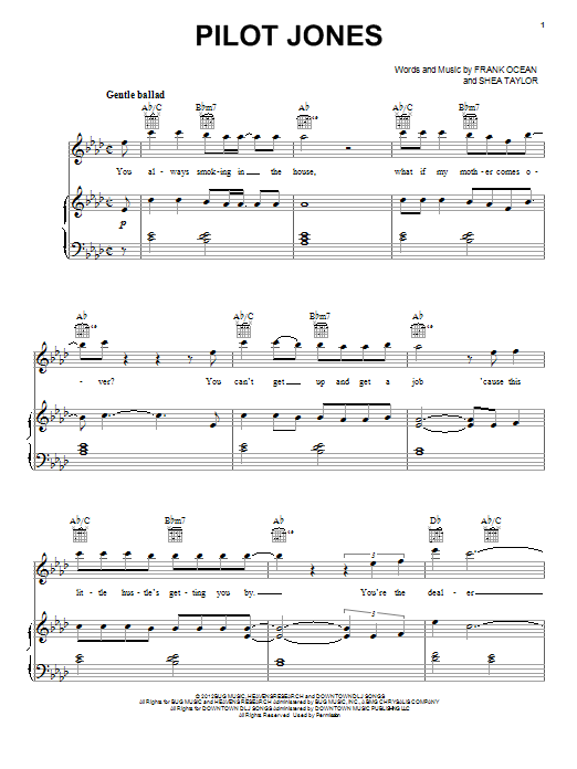 Frank Ocean Pilot Jones sheet music notes and chords. Download Printable PDF.