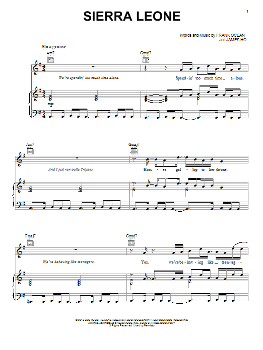 Frank Ocean Sierra Leone sheet music notes and chords. Download Printable PDF.