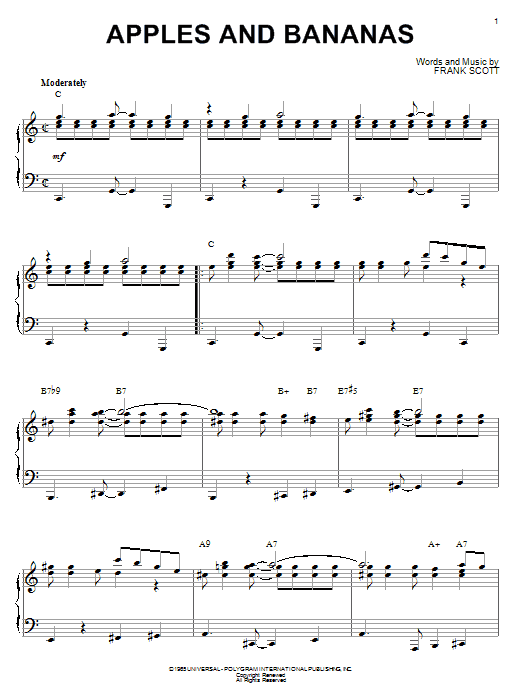 Frank Scott Apples And Bananas sheet music notes and chords. Download Printable PDF.