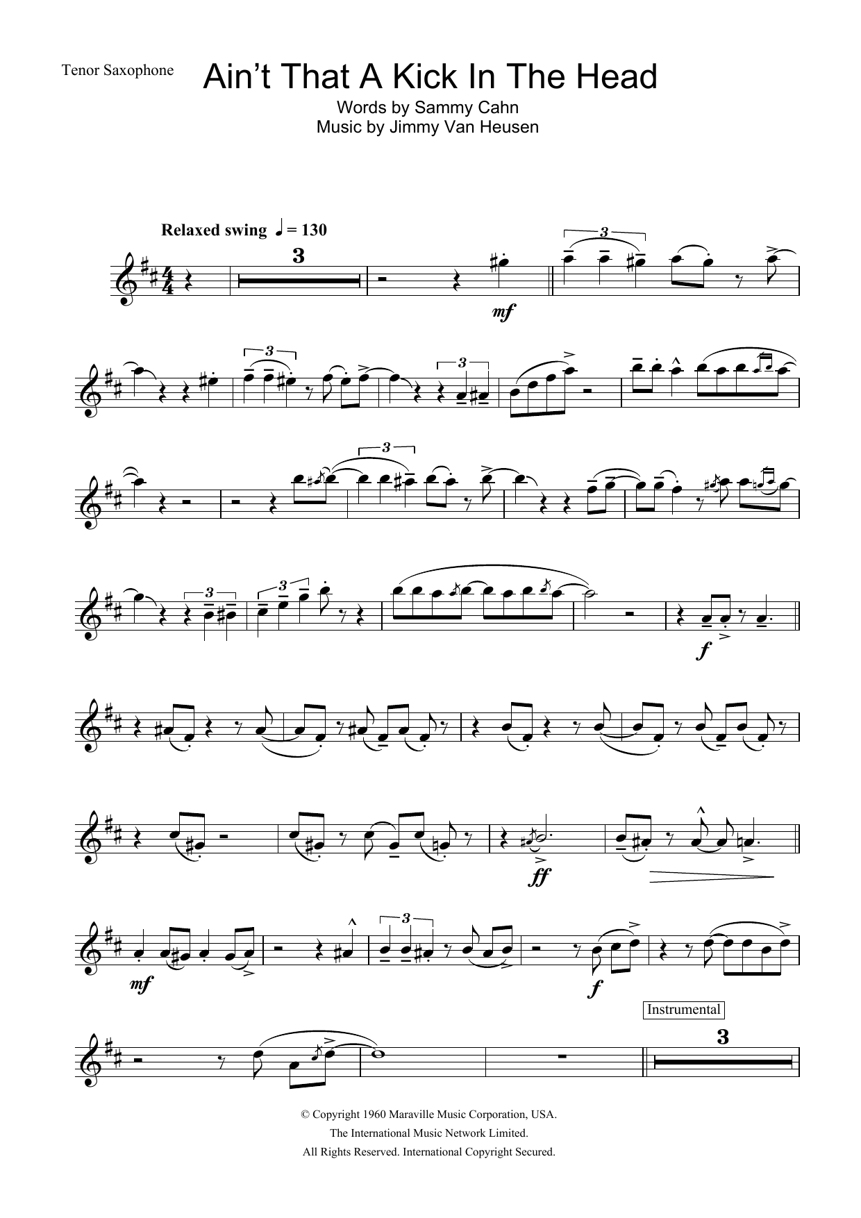 Frank Sinatra Ain't That A Kick In The Head sheet music notes and chords. Download Printable PDF.