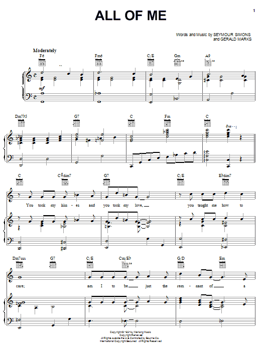 Learn to play Frank Sinatra All Of Me sheet music for Piano, Vocal & Guitar (Right-Hand Melody) in minutes. Frank Sinatra All Of Me sheet music notes and chords. Download Printable PDF.