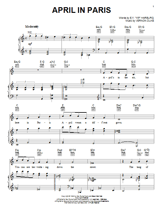 Frank Sinatra April In Paris Sheet Music Pdf Notes Chords Jazz Score Piano Vocal Guitar Right Hand Melody Download Printable Sku