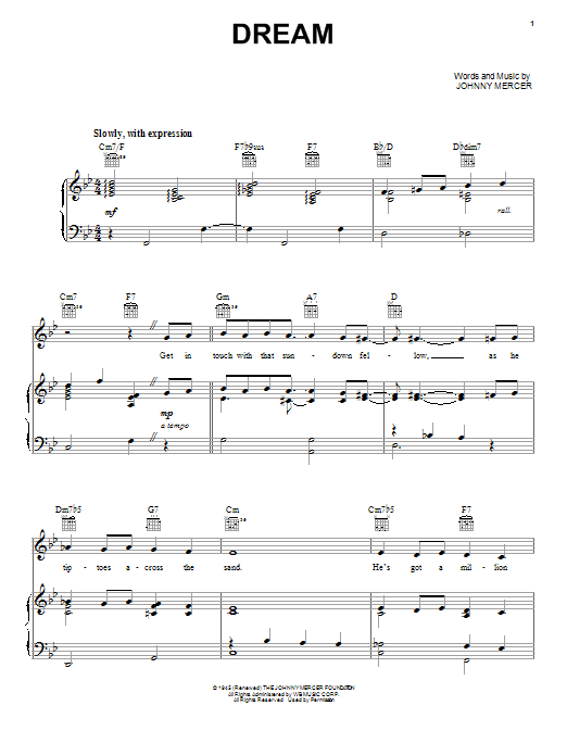 Frank Sinatra Dream sheet music notes and chords. Download Printable PDF.