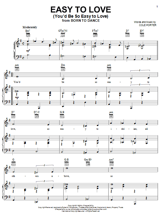Learn to play Frank Sinatra Easy To Love (You'd Be So Easy To Love) sheet music for Piano, Vocal & Guitar (Right-Hand Melody) in minutes. Price: 7.8900$ Frank Sinatra Easy To Love (You'd Be So Easy To Love) sheet music notes and chords. Download Printable PDF.