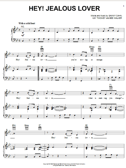 Frank Sinatra Hey! Jealous Lover sheet music notes and chords. Download Printable PDF.