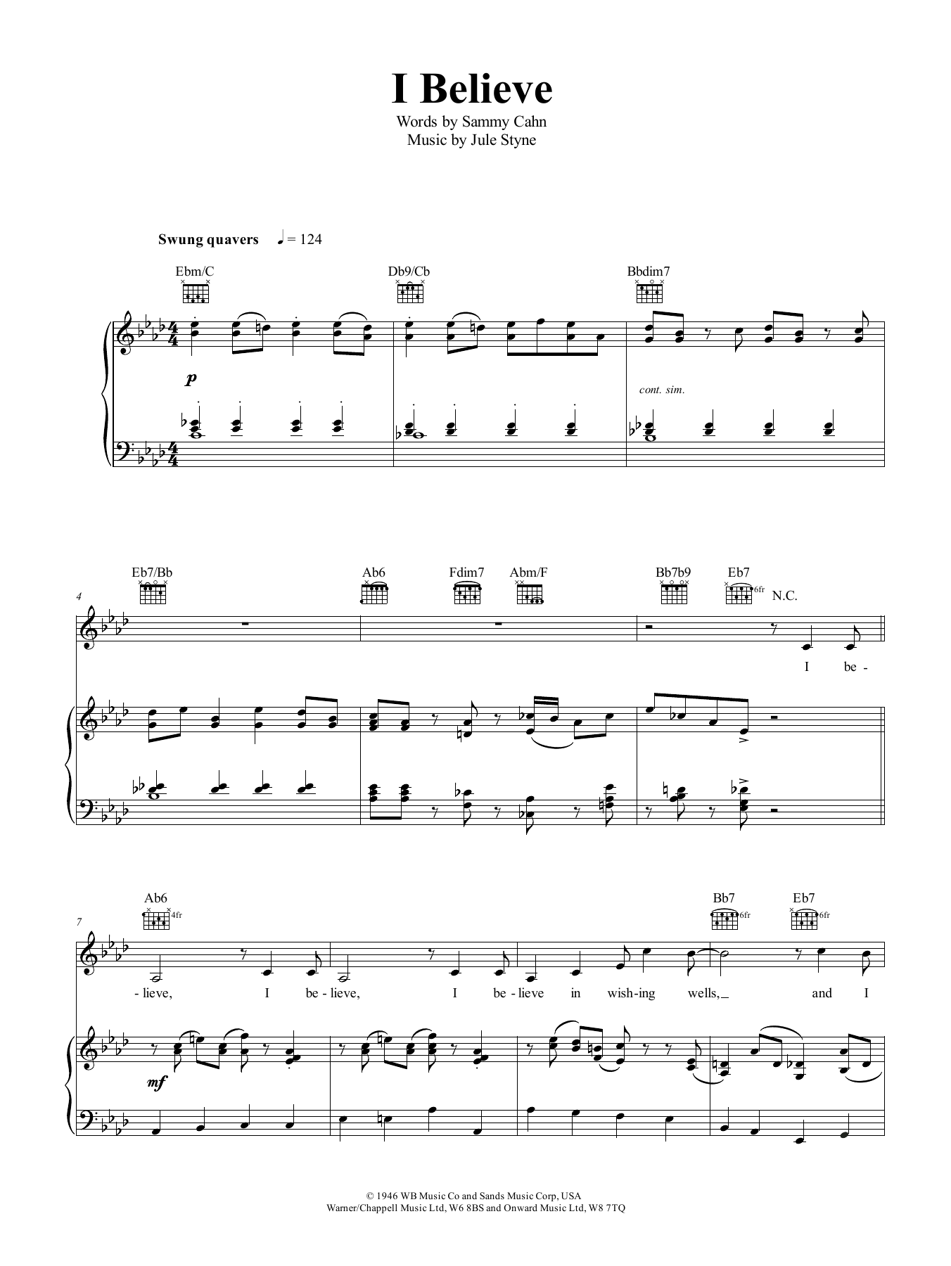 Frank Sinatra I Believe sheet music notes and chords. Download Printable PDF.