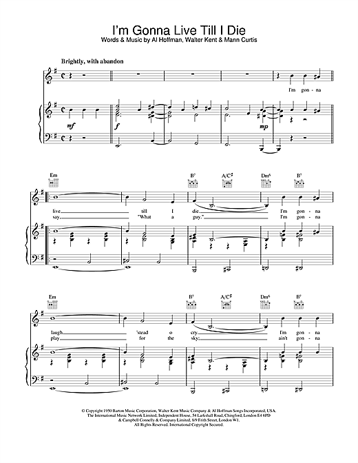 Frank Sinatra I'm Gonna Live Till I Die sheet music notes and chords. Download Printable PDF.