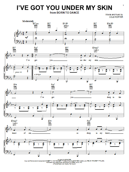 Frank Sinatra I've Got You Under My Skin sheet music notes and chords. Download Printable PDF.