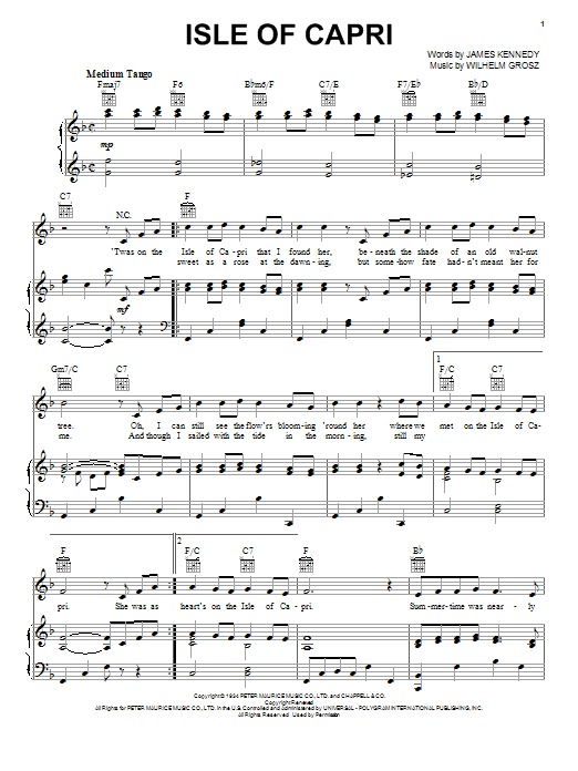 Frank Sinatra Isle Of Capri sheet music notes and chords. Download Printable PDF.