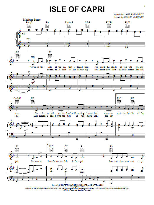 Learn to play Frank Sinatra Isle Of Capri sheet music for Piano, Vocal & Guitar (Right-Hand Melody) in minutes. Frank Sinatra Isle Of Capri sheet music notes and chords. Download Printable PDF.