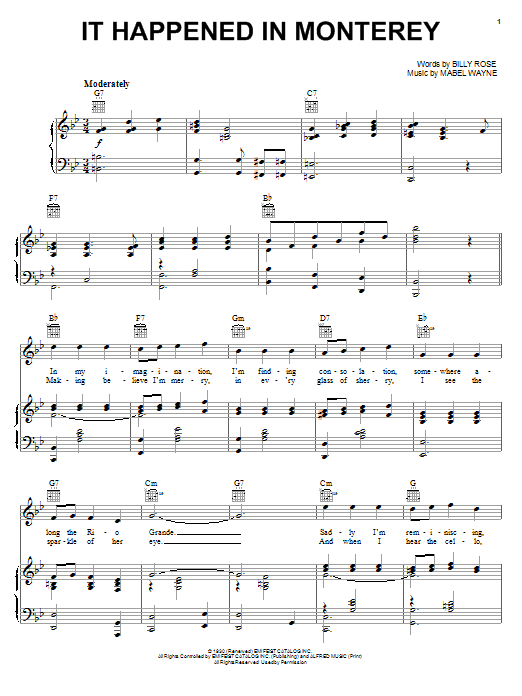 Learn to play Frank Sinatra It Happened In Monterey sheet music for Piano, Vocal & Guitar (Right-Hand Melody) in minutes. Frank Sinatra It Happened In Monterey sheet music notes and chords
