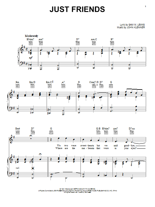 Frank Sinatra Just Friends sheet music notes and chords. Download Printable PDF.