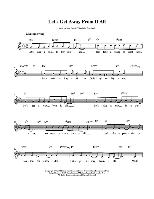 Learn to play Frank Sinatra Let's Get Away From It All sheet music for Piano, Vocal & Guitar (Right-Hand Melody) in minutes. Frank Sinatra Let's Get Away From It All sheet music notes and chords. Download Printable PDF.