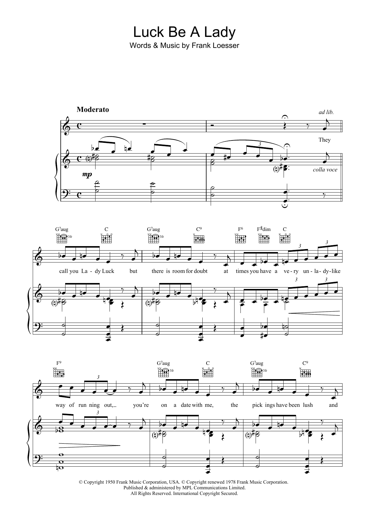 Learn to play Frank Sinatra Luck, Be A Lady (from Guys And Dolls) sheet music for Piano, Vocal & Guitar (Right-Hand Melody) in minutes. Frank Sinatra Luck, Be A Lady (from Guys And Dolls) sheet music notes and chords. Download Printable PDF.