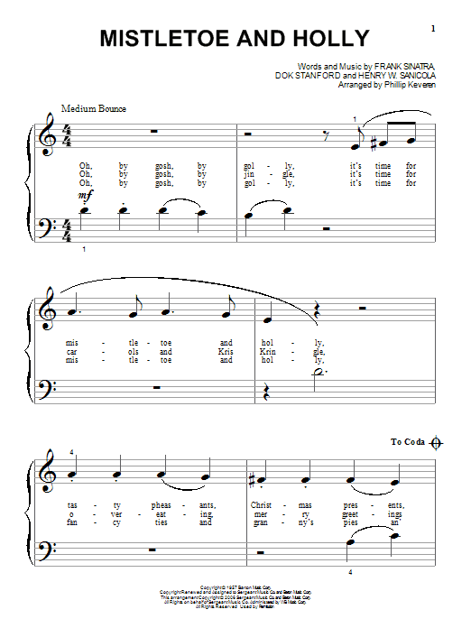 Frank Sinatra Mistletoe And Holly sheet music notes and chords arranged for Beginning Piano Solo