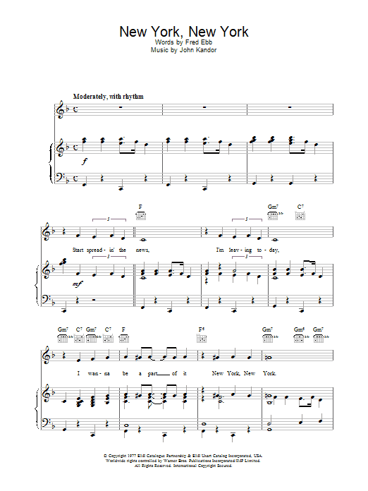 Frank Sinatra New York, New York sheet music notes and chords. Download Printable PDF.