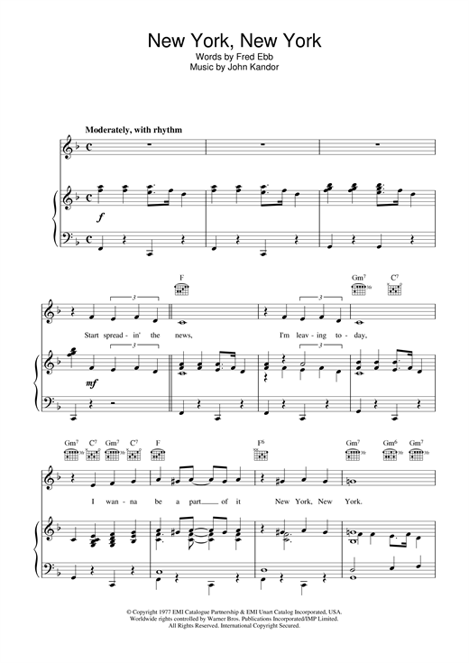 Frank Sinatra New York, New York sheet music notes and chords. Download Printable PDF.