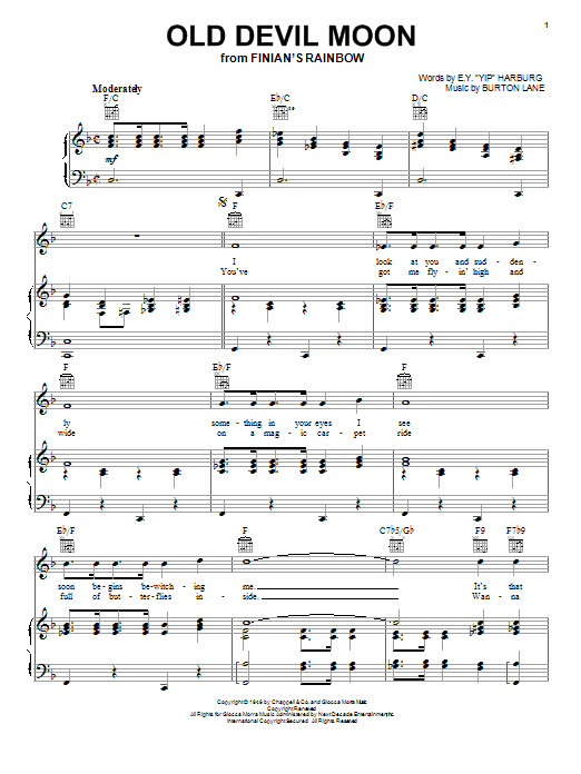 Frank Sinatra Old Devil Moon sheet music notes and chords. Download Printable PDF.