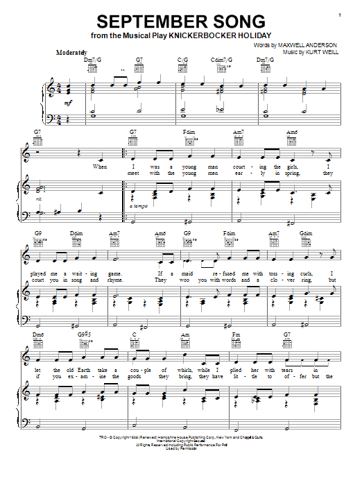 Frank Sinatra September Song sheet music notes and chords. Download Printable PDF.