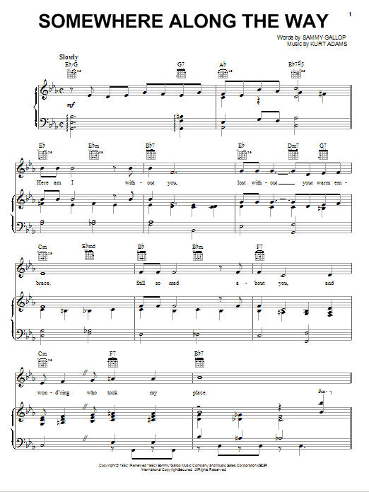 Learn to play Frank Sinatra Somewhere Along The Way sheet music for Piano, Vocal & Guitar Chords (Right-Hand Melody) in minutes. Price: 6.9900$ Frank Sinatra Somewhere Along The Way sheet music notes and chords arranged for Piano, Vocal & Guitar Chords (Right-Hand Melody)