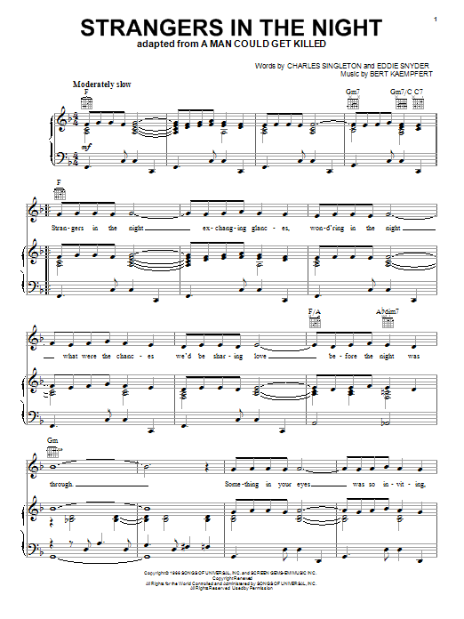 Frank Sinatra Strangers In The Night sheet music notes and chords. Download Printable PDF.