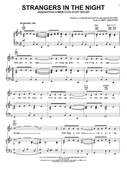 Frank Sinatra Strangers In The Night Sheet Music Pdf Notes Chords Standards Score Piano Solo Download Printable Sku 101194