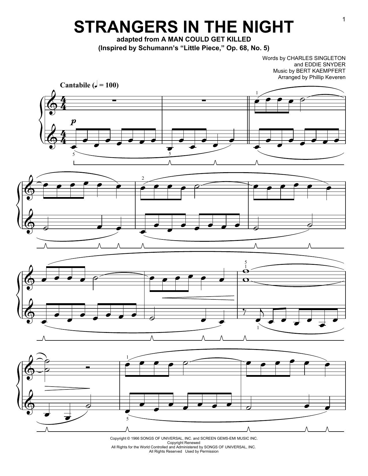 STRANGERS IN THE NIGHT As Recorded by FRANK SINATRA SHEET MUSIC by