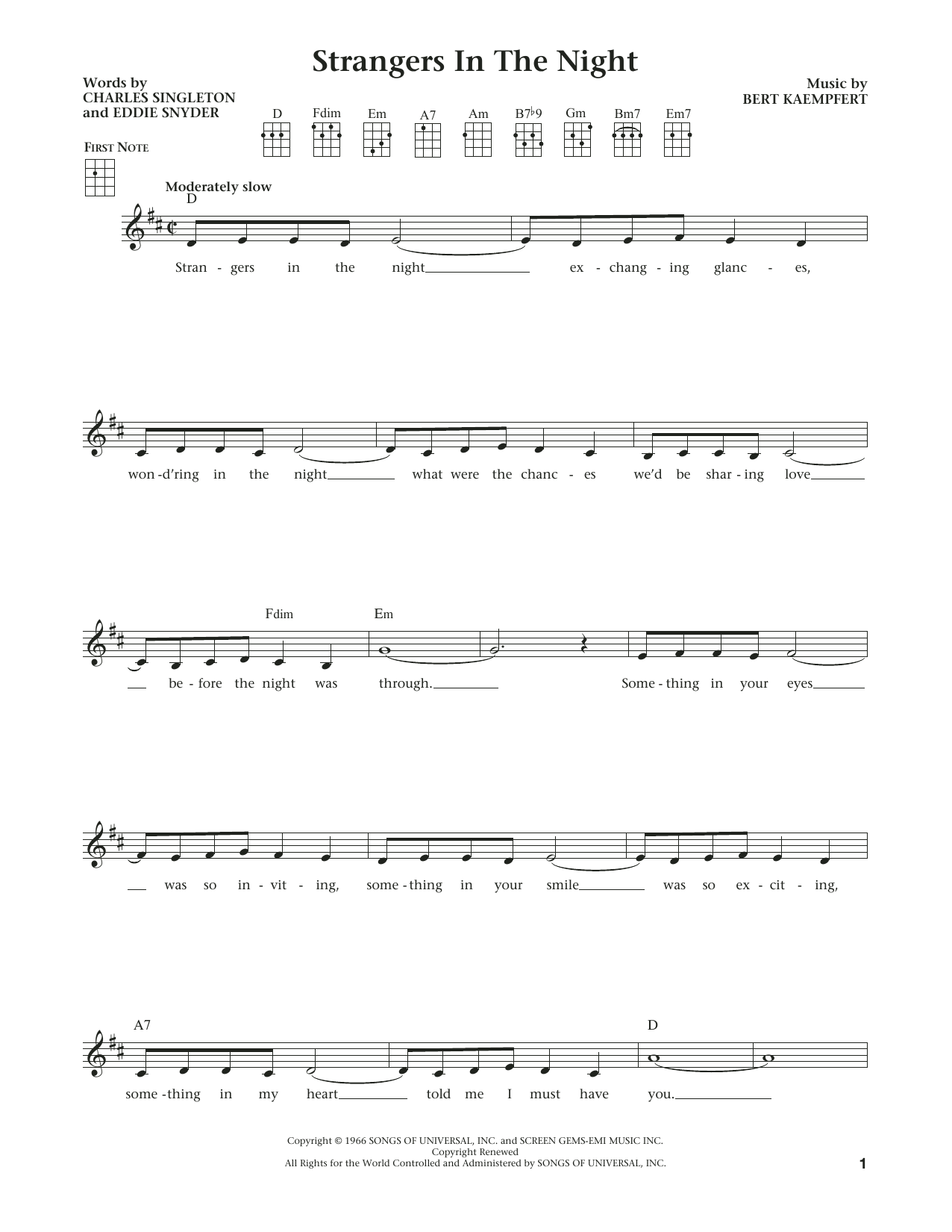 Frank Sinatra Strangers In The Night From The Daily Ukulele Arr Liz And Jim Beloff Sheet Music Pdf Notes Chords Love Score Ukulele Download Printable Sku 184092