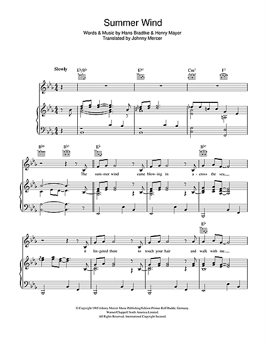 Frank Sinatra Summer Wind sheet music notes and chords. Download Printable PDF.