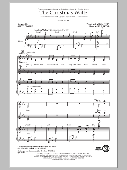 Learn to play Frank Sinatra The Christmas Waltz (arr. Steve Zegree) sheet music for SSA Choir in minutes. Frank Sinatra The Christmas Waltz (arr. Steve Zegree) sheet music notes and chords