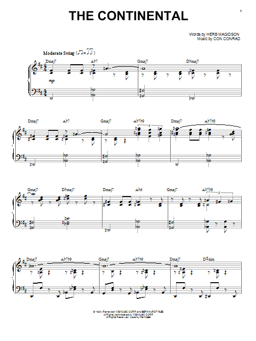 Frank Sinatra The Continental sheet music notes and chords. Download Printable PDF.