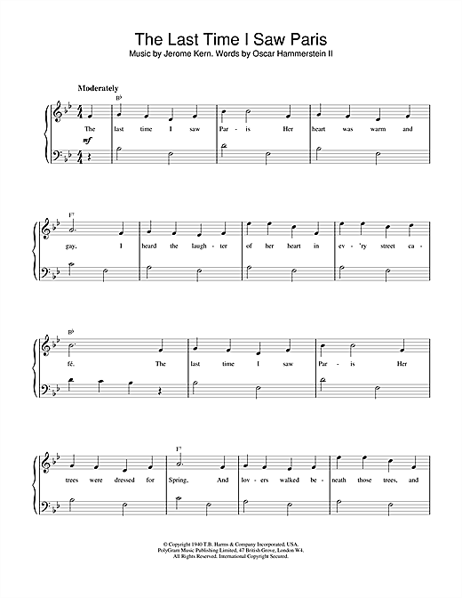 Learn to play Frank Sinatra The Last Time I Saw Paris sheet music for Piano Solo in minutes. Price: 7.7900$ Frank Sinatra The Last Time I Saw Paris sheet music notes and chords. Download Printable PDF.