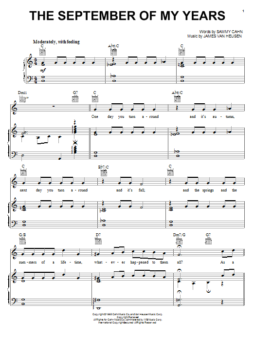 Frank Sinatra The September Of My Years Sheet Music Pdf Notes Chords Broadway Score Piano Vocal Guitar Right Hand Melody Download Printable Sku 77024 This is francis albert sinatra, one of the most popular and influential musical artists of the 20th century. frank sinatra the september of my years sheet music notes chords download printable piano vocal guitar right hand melody pdf score sku