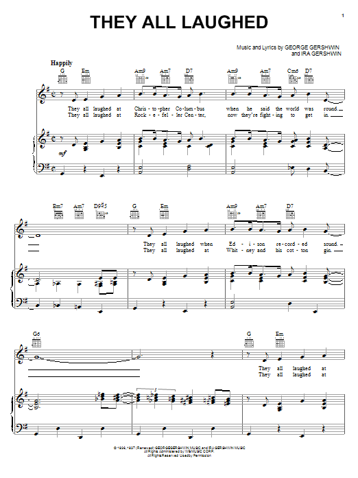 Frank Sinatra They All Laughed sheet music notes and chords. Download Printable PDF.