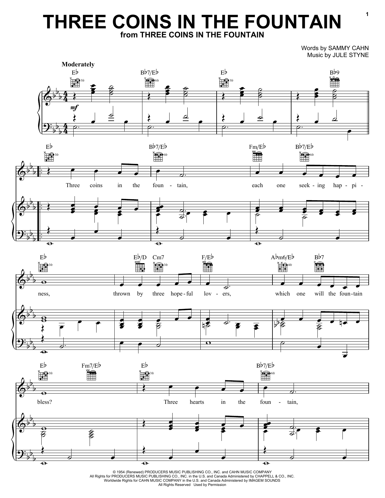 Frank Sinatra Three Coins In The Fountain sheet music notes and chords. Download Printable PDF.