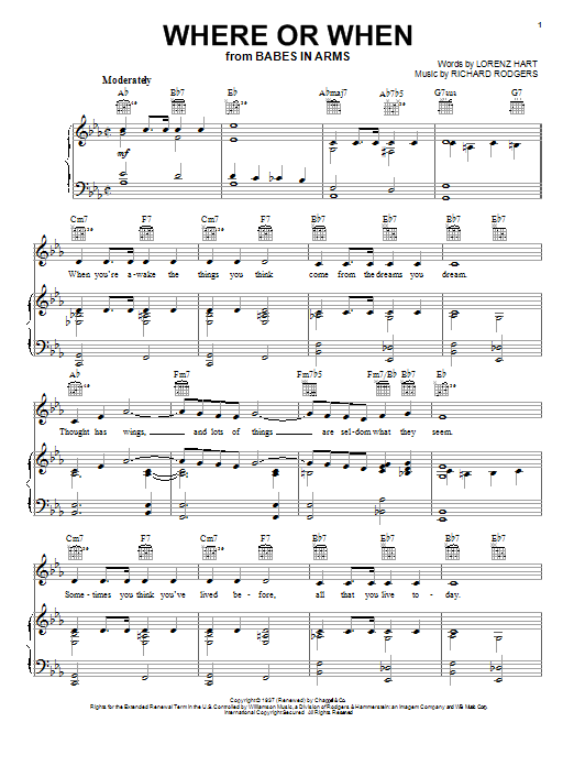 Frank Sinatra Where Or When sheet music notes and chords. Download Printable PDF.