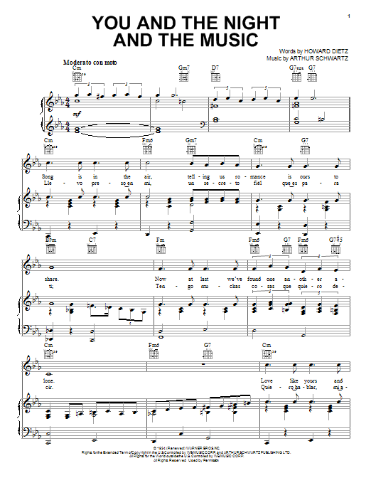 Frank Sinatra You And The Night And The Music Sheet Music Pdf Notes Chords Pop Score Piano Vocal Guitar Right Hand Melody Download Printable Sku 91920