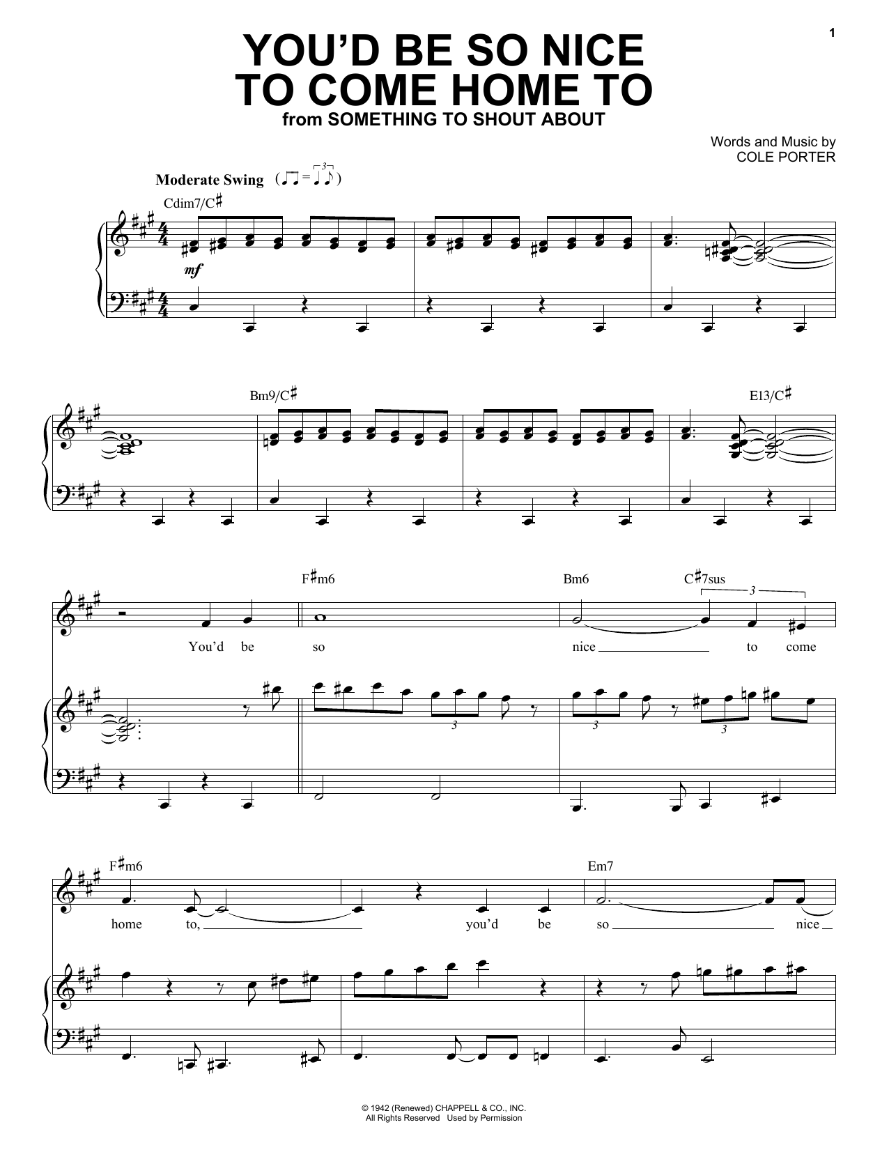 Frank Sinatra You'd Be So Nice To Come Home To sheet music notes and chords. Download Printable PDF.