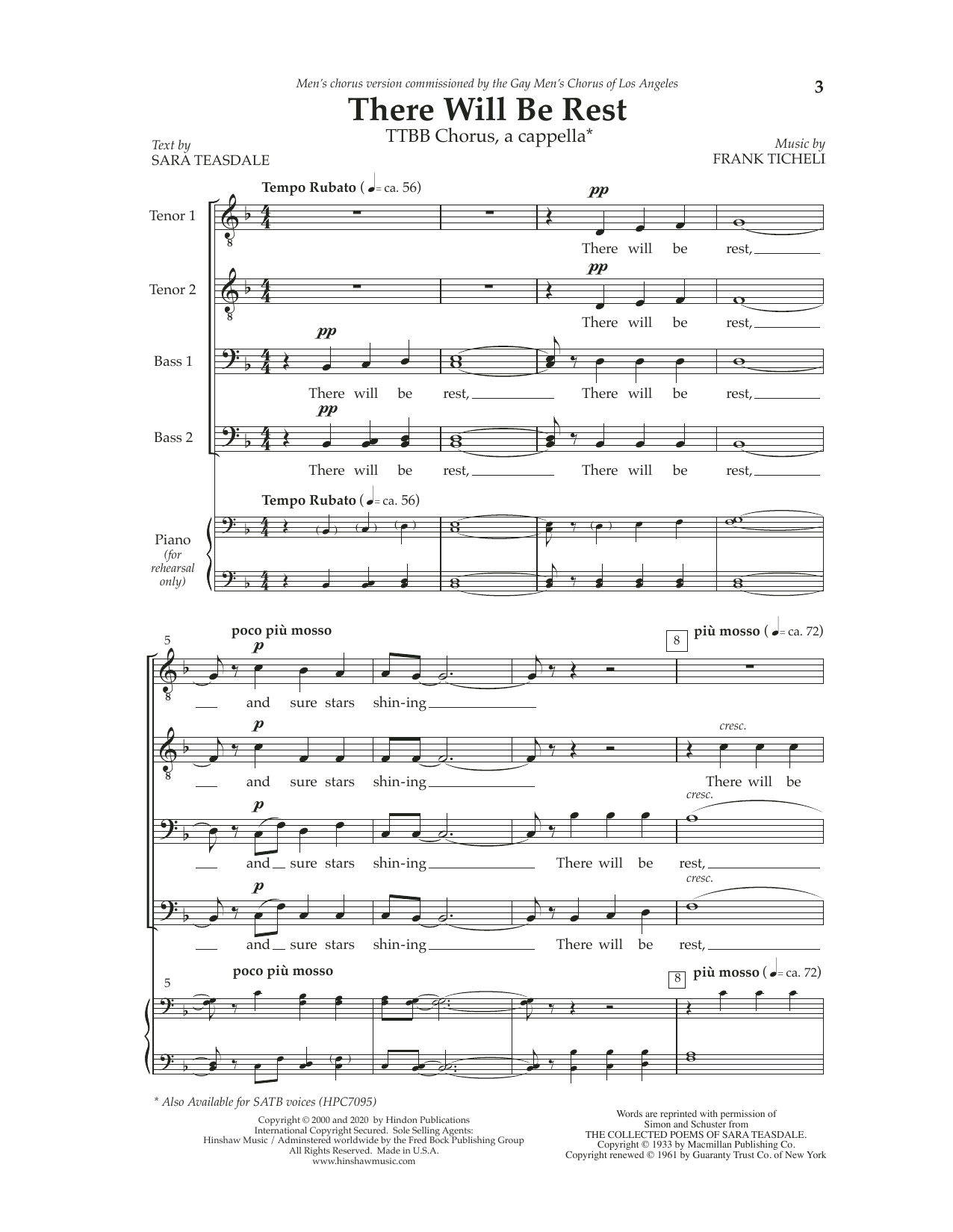 Frank Ticheli There Will Be Rest sheet music notes and chords. Download Printable PDF.