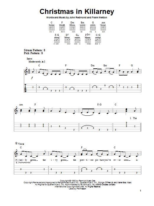 Frank Weldon Christmas In Killarney sheet music notes and chords. Download Printable PDF.