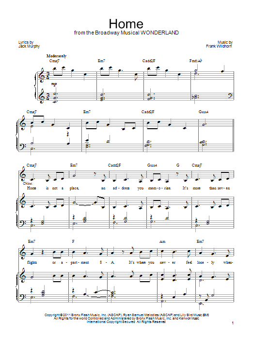 Learn to play Frank Wildhorn Home (from Wonderland) sheet music for Piano, Vocal & Guitar (Right-Hand Melody) in minutes. Frank Wildhorn Home (from Wonderland) sheet music notes and chords. Download Printable PDF.