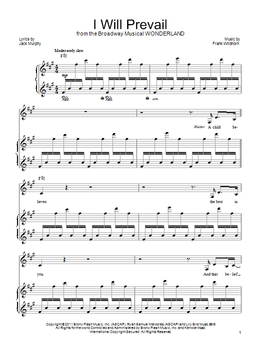 Learn to play Frank Wildhorn I Will Prevail sheet music for Piano, Vocal & Guitar (Right-Hand Melody) in minutes. Frank Wildhorn I Will Prevail sheet music notes and chords. Download Printable PDF.
