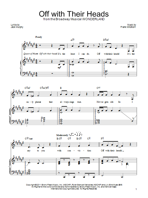 Learn to play Frank Wildhorn Off With Their Heads sheet music for Piano, Vocal & Guitar (Right-Hand Melody) in minutes. Frank Wildhorn Off With Their Heads sheet music notes and chords. Download Printable PDF.