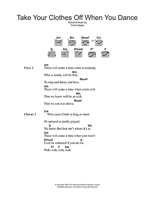 Frank Zappa Take Your Clothes Off When You Dance Sheet Music Pdf