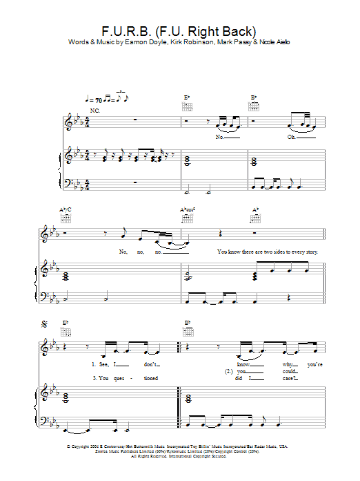 Frankee F.U.R.B. (F.U. Right Back) sheet music notes and chords. Download Printable PDF.